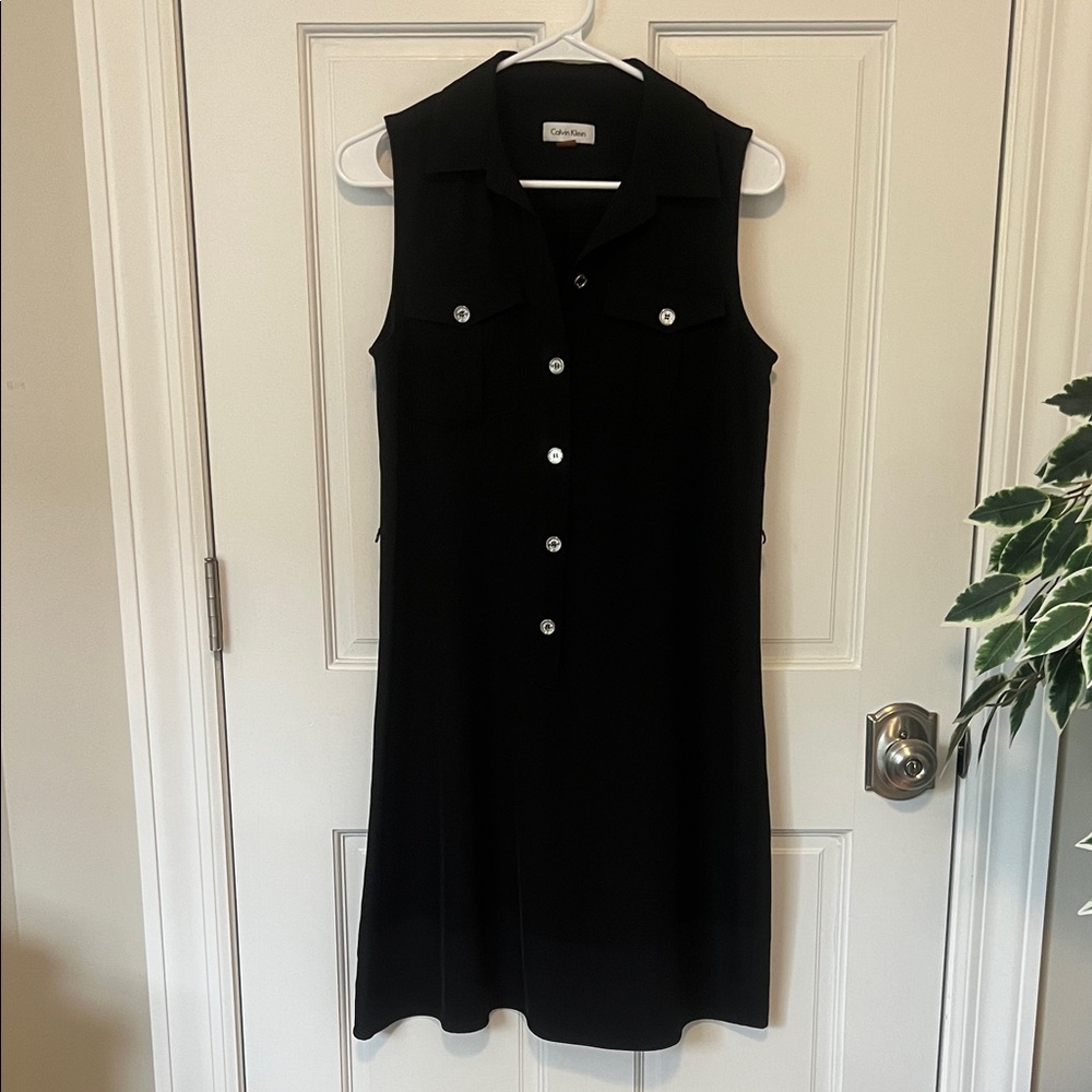 Calvin Klein Sleeveless Black Midi Shirt Dress Size 4